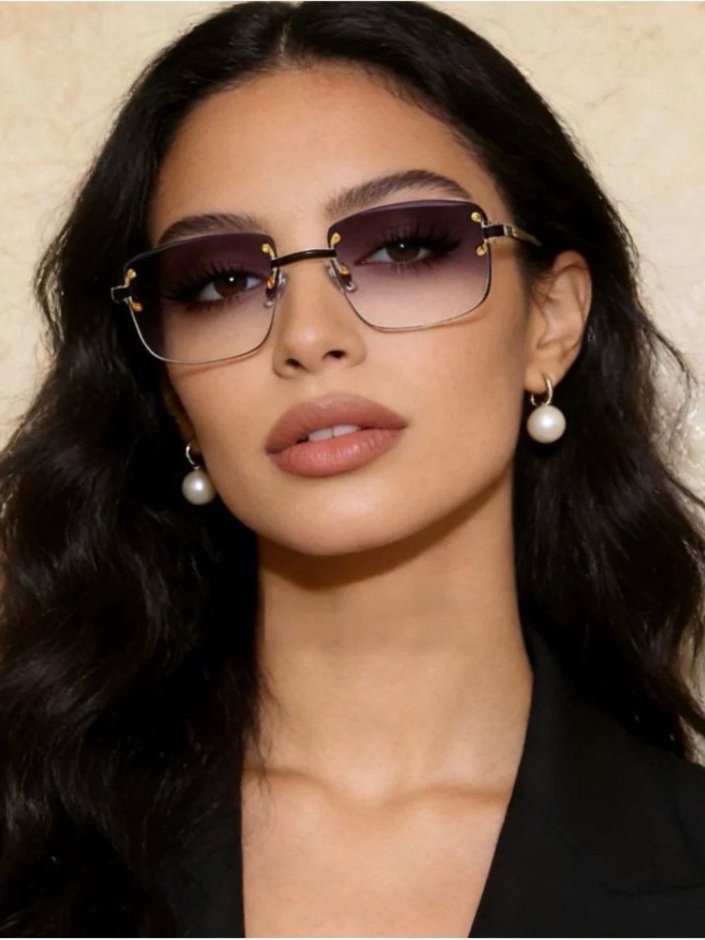 Purple Gradient Rimless Square Sunglasses - Women Accessories